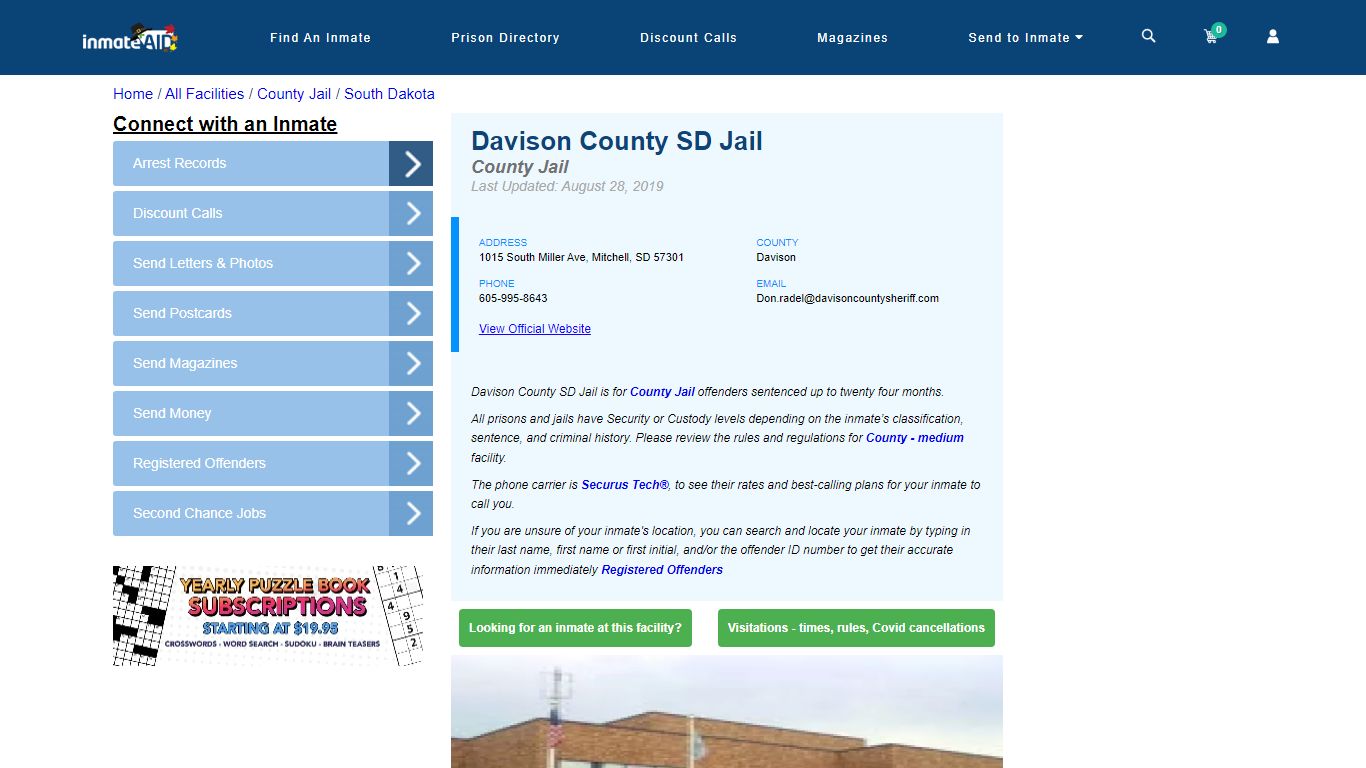 Davison County SD Jail - Inmate Locator - Mitchell, SD