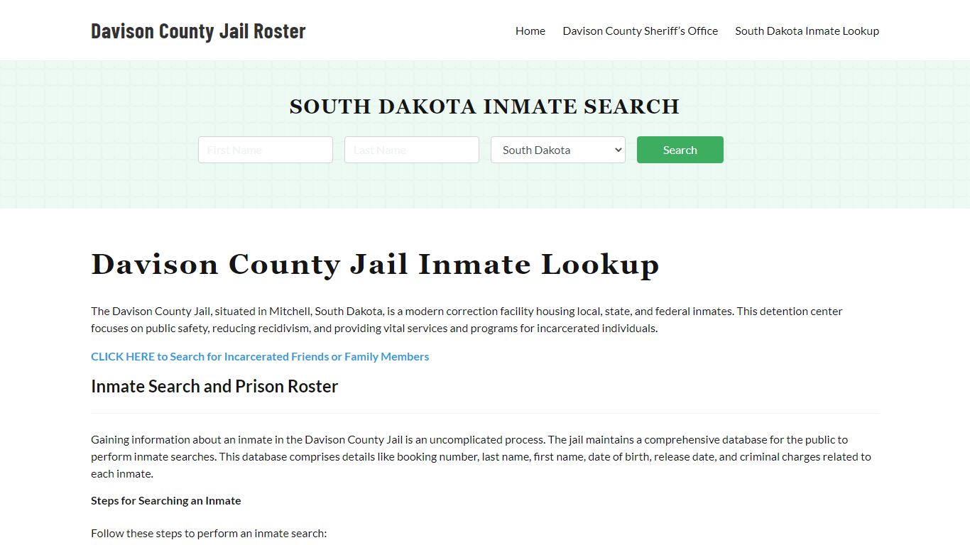 Davison County Jail Roster Lookup, SD, Inmate Search