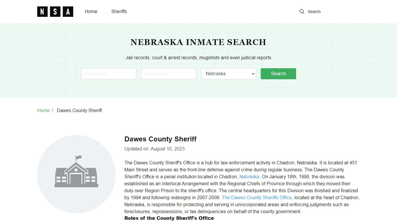 Dawes County Sheriff, Nebraska and County Jail Information