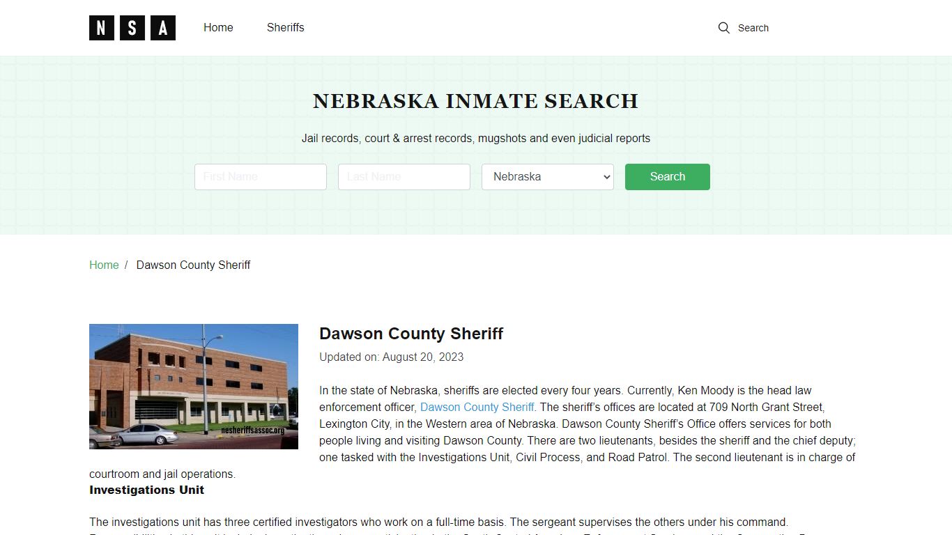 Dawson County Sheriff, Nebraska and County Jail Information