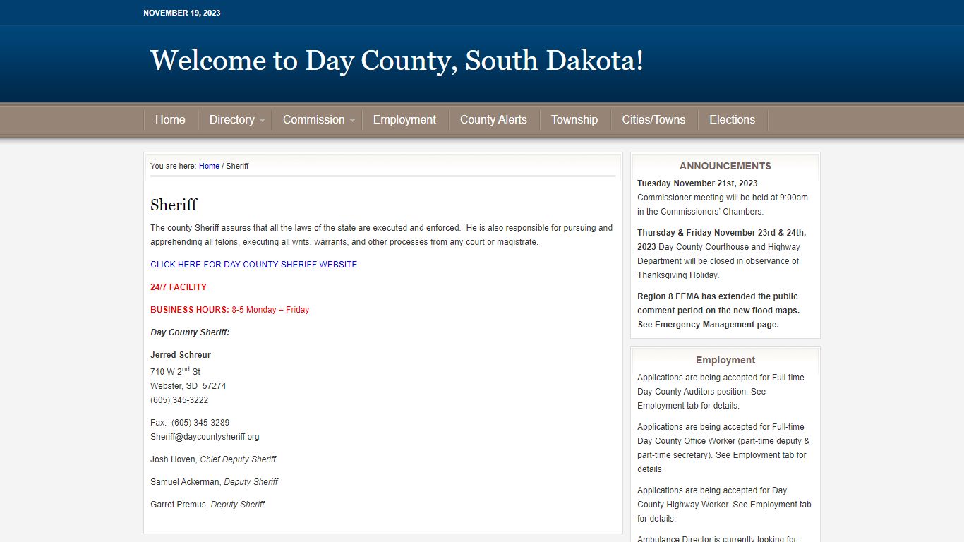 Sheriff - Welcome to Day County, South Dakota!