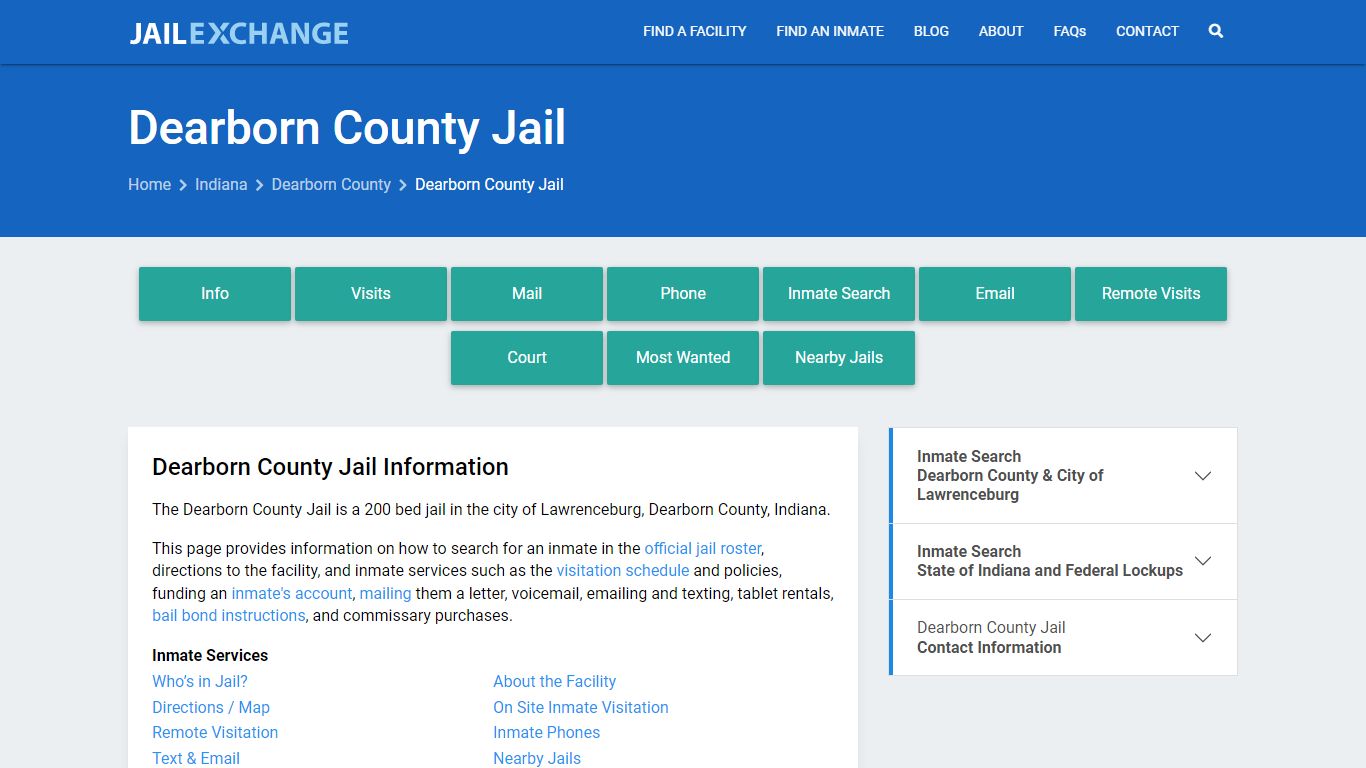 Dearborn County Jail, IN Inmate Search, Information