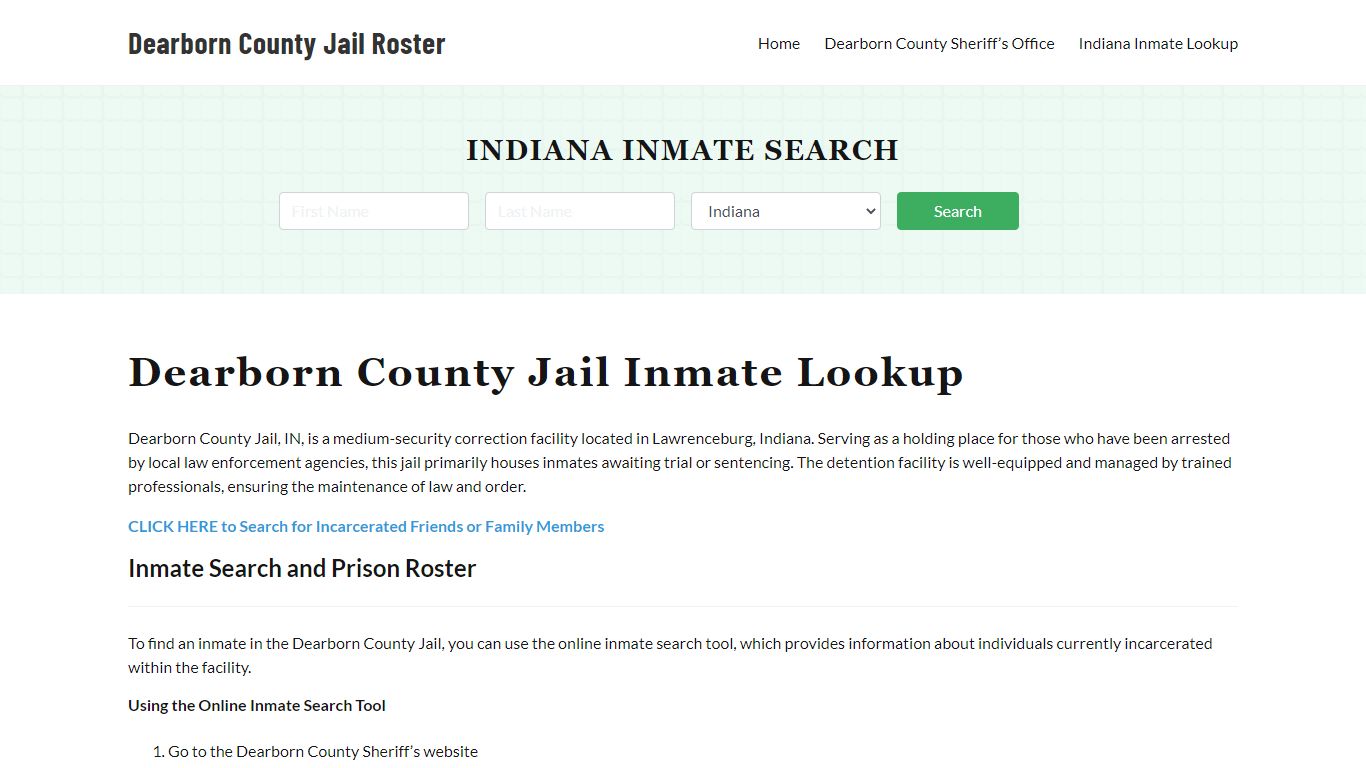 Dearborn County Jail Roster Lookup, IN, Inmate Search