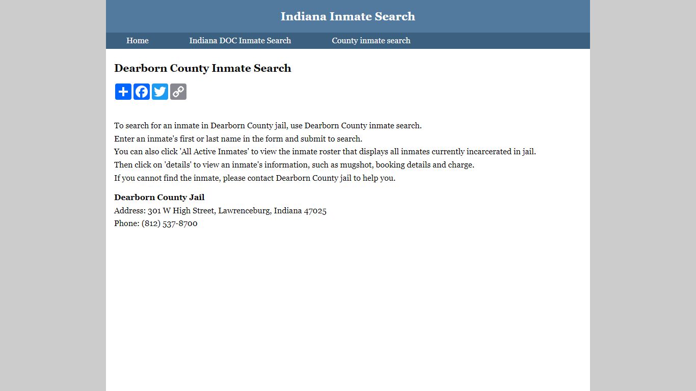 Dearborn County Inmate Search