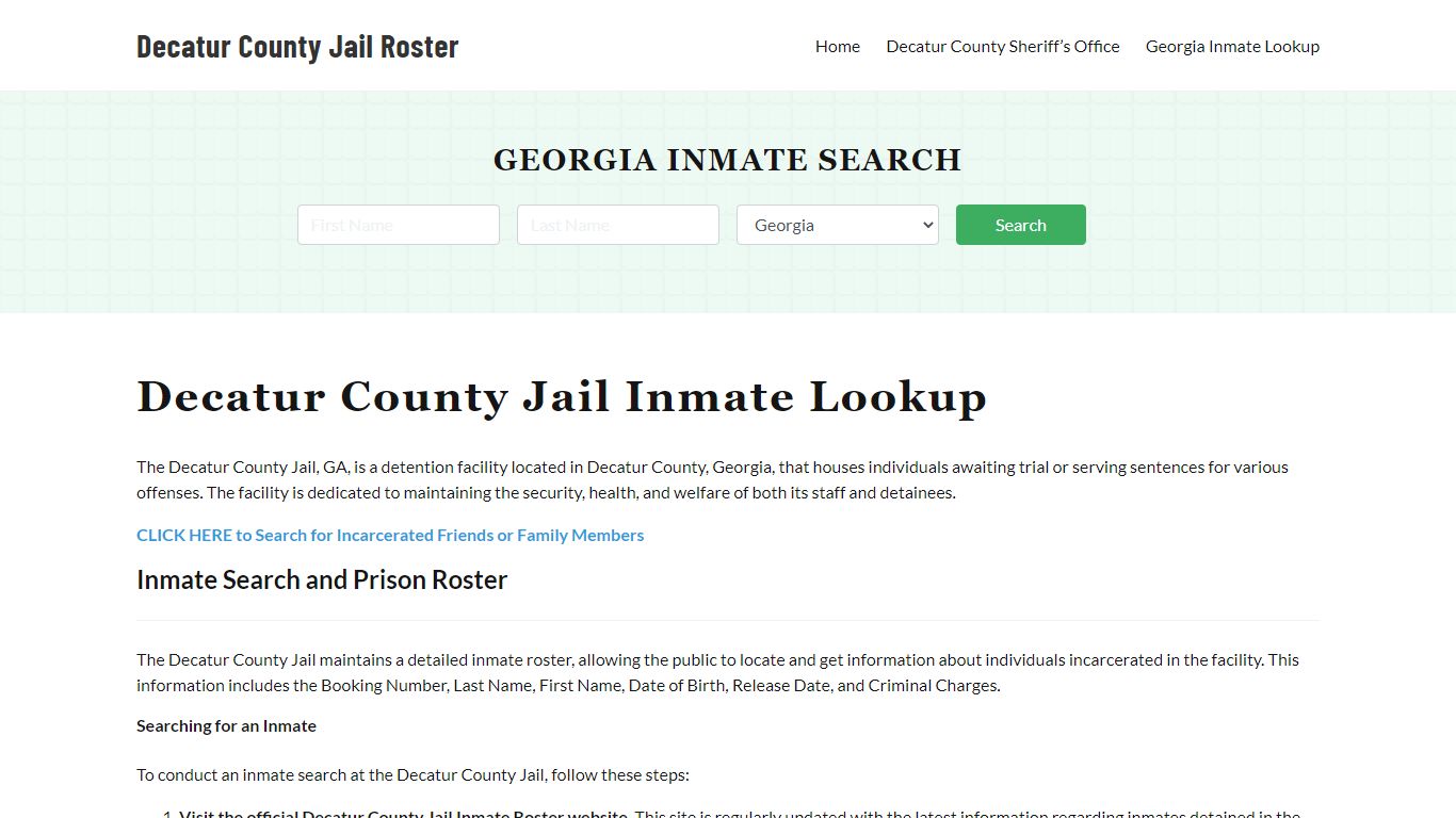 Decatur County Jail Roster Lookup, GA, Inmate Search