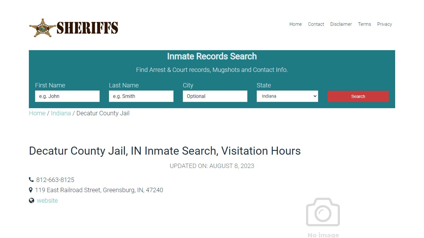 Decatur County Jail, IN Inmate Search, Visitation Hours