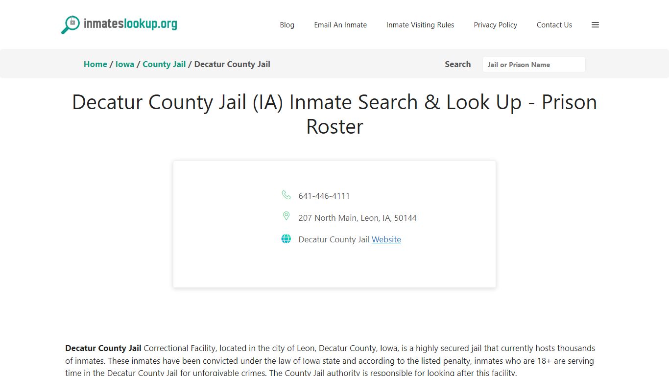 Decatur County Jail (IA) Inmate Search & Look Up - Prison Roster