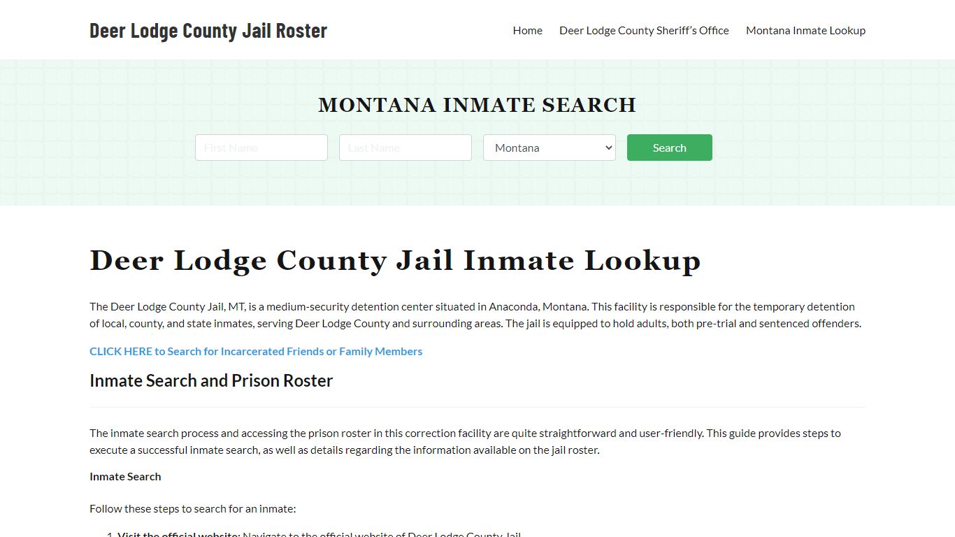 Deer Lodge County Jail Roster Lookup, MT, Inmate Search