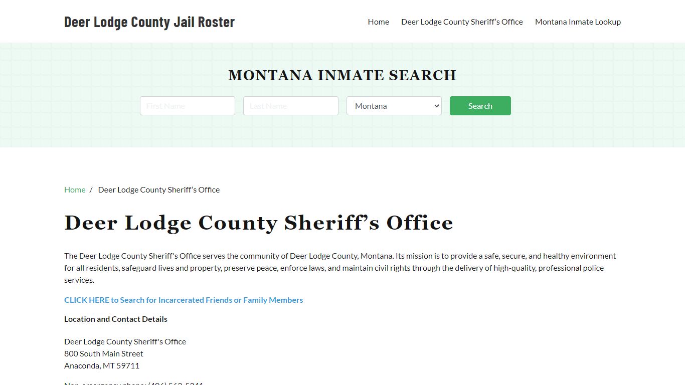 Deer Lodge County Sheriff Office, MT, Arrest Warrants Search