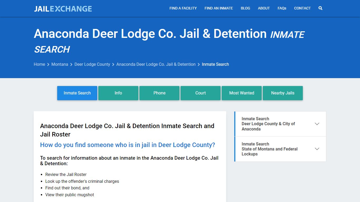 Anaconda Deer Lodge Co. Jail & Detention Inmate Search
