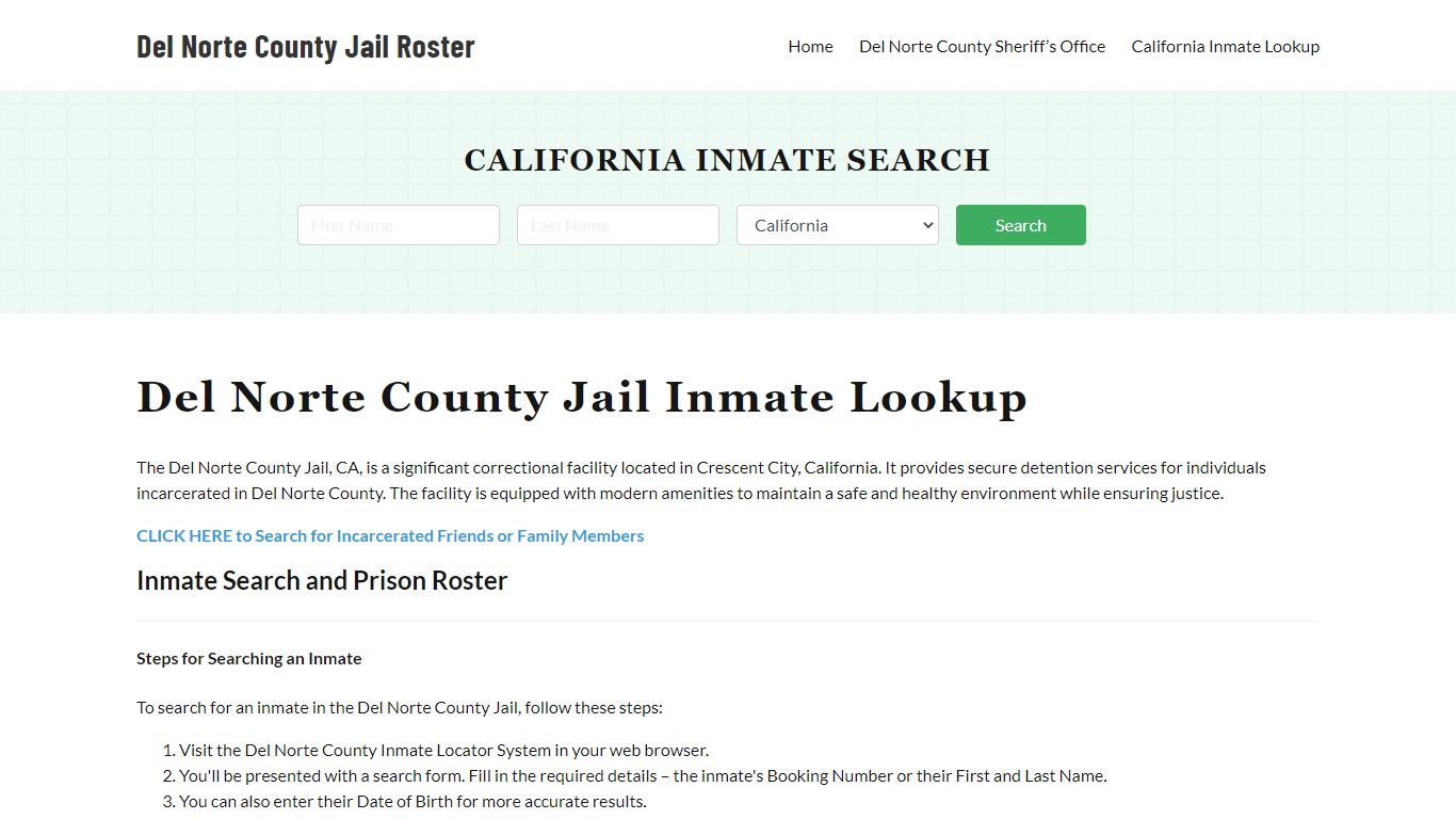Del Norte County Jail Roster Lookup, CA, Inmate Search