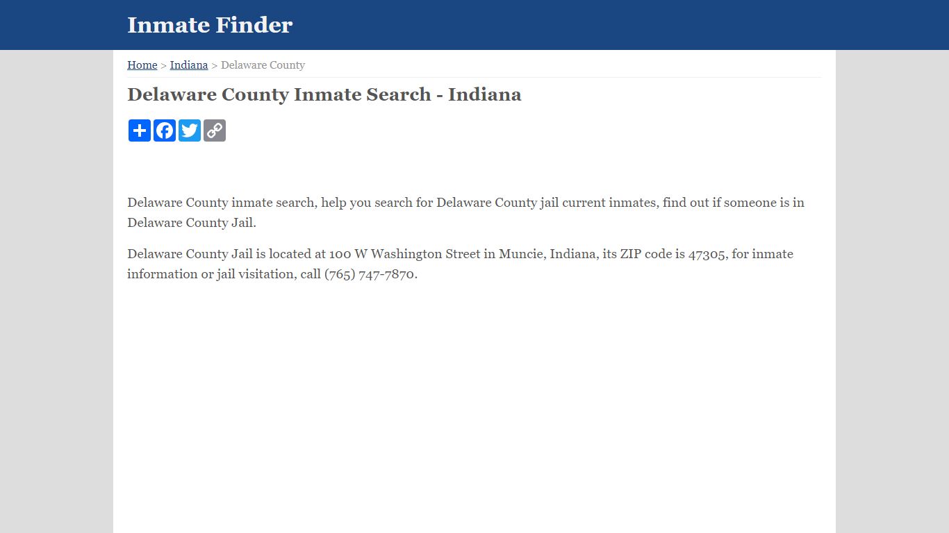 Delaware County Inmate Search - Indiana - Inmate Finder