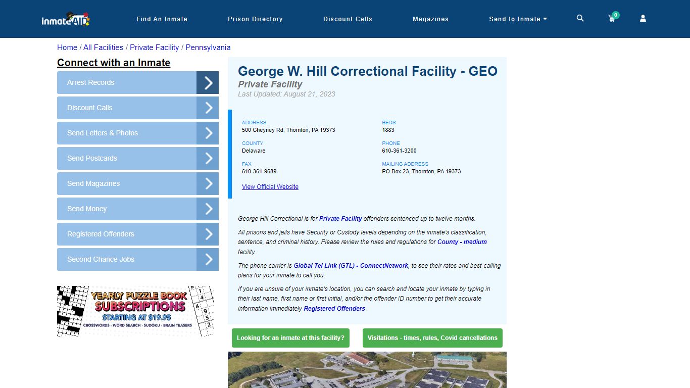 George W. Hill Correctional Facility - GEO - Inmate Search - Thornton, PA
