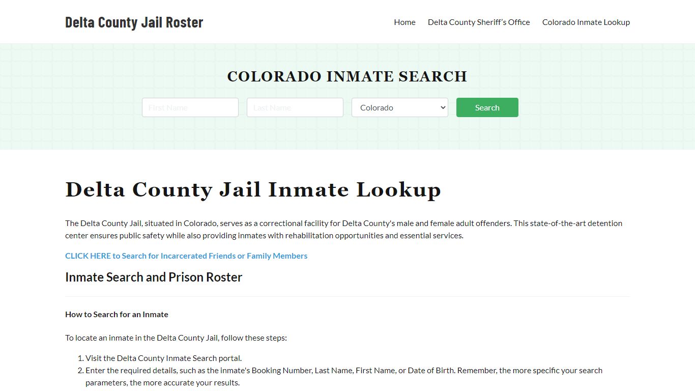 Delta County Jail Roster Lookup, CO, Inmate Search