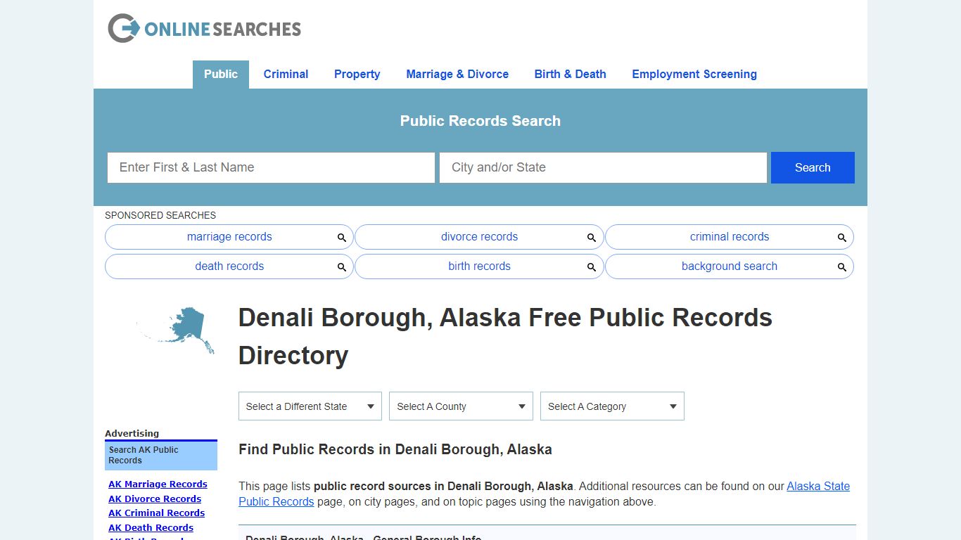 Denali Borough, Alaska Public Records Directory - OnlineSearches.com