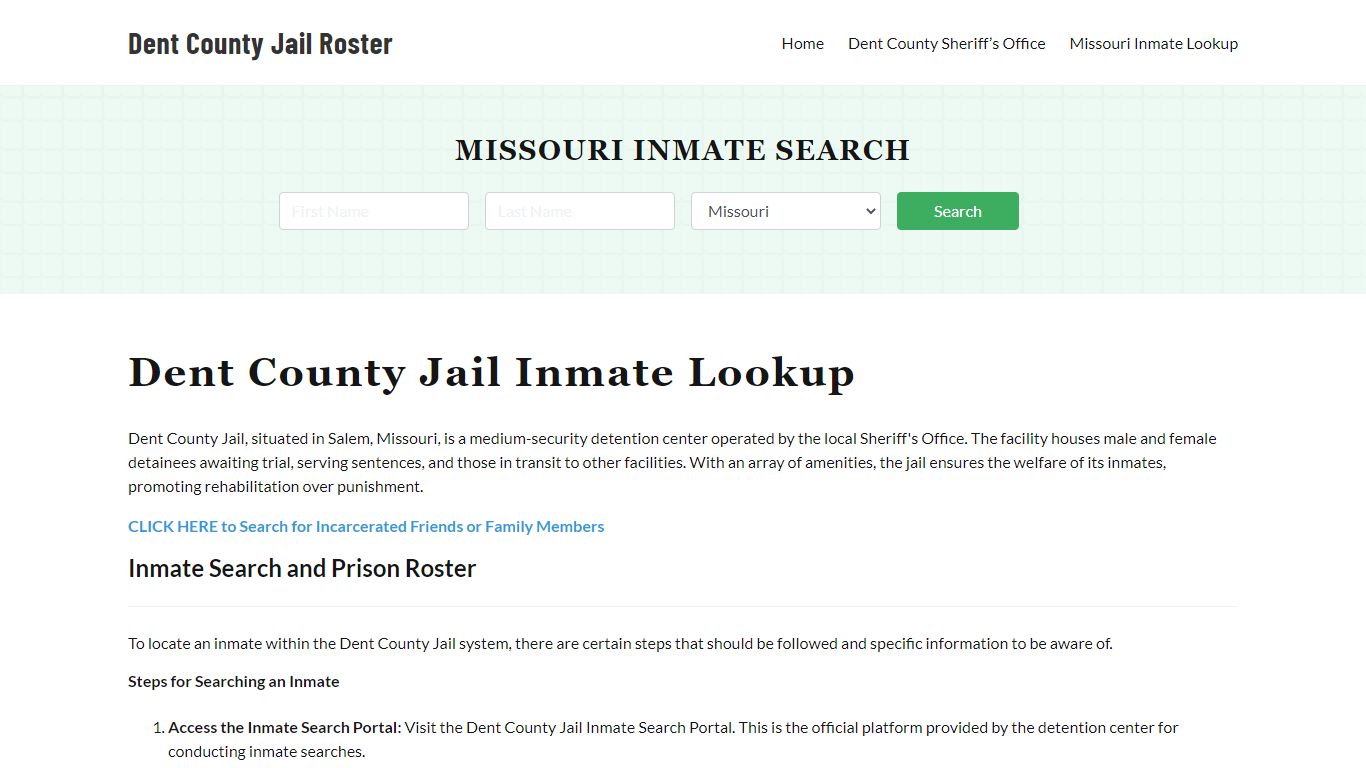 Dent County Jail Roster Lookup, MO, Inmate Search