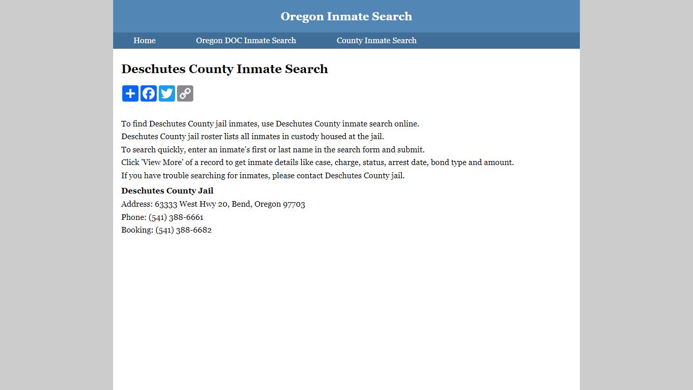 Deschutes County Inmate Search
