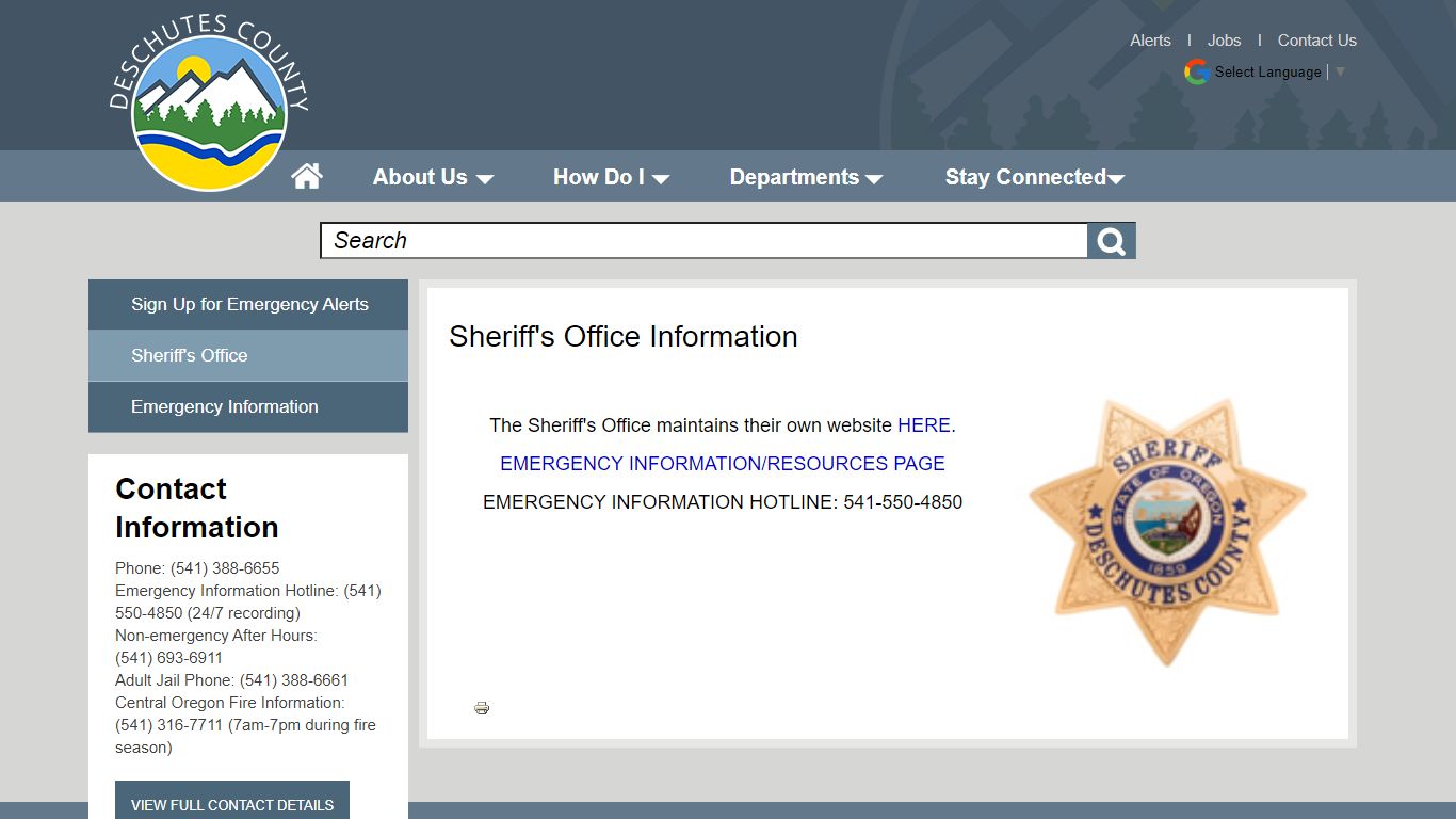 Sheriff's Office Information | Deschutes County Oregon