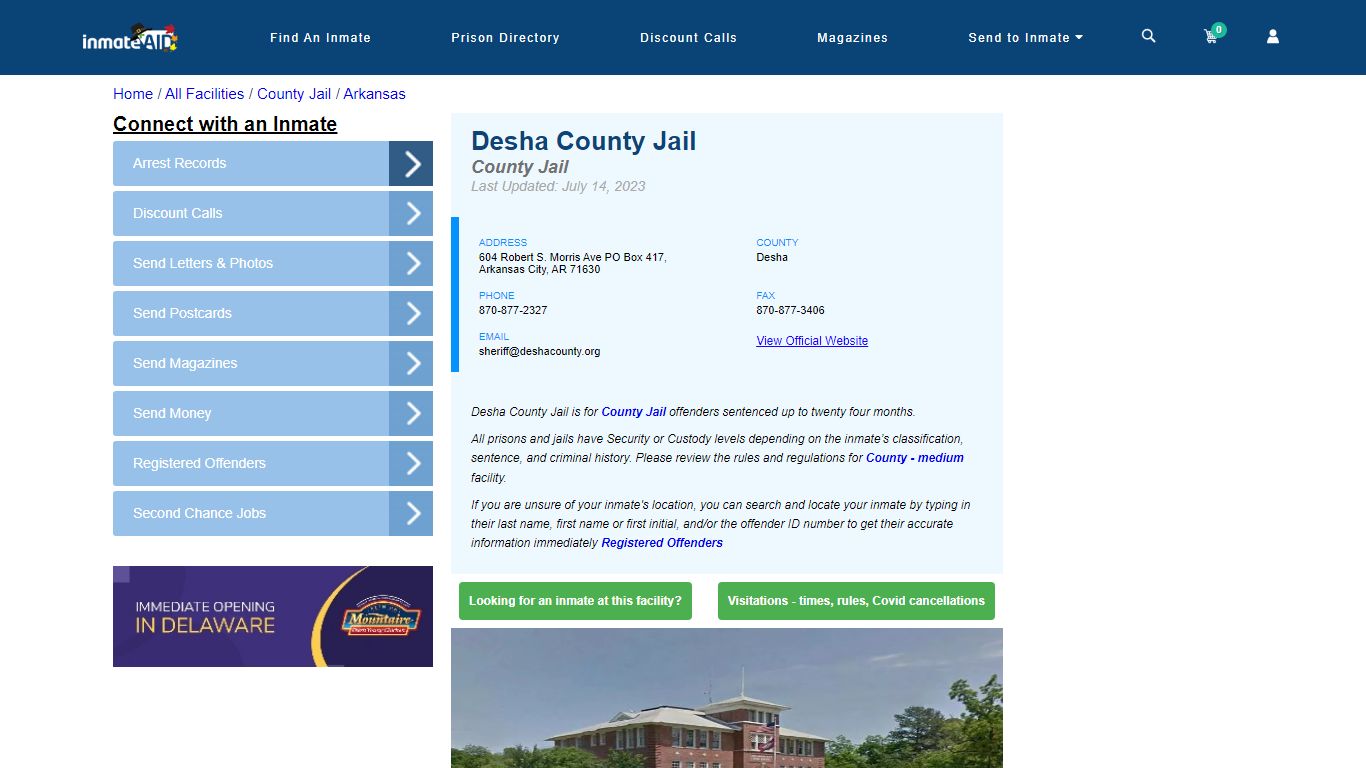 Desha County Jail - Inmate Locator - Arkansas City, AR