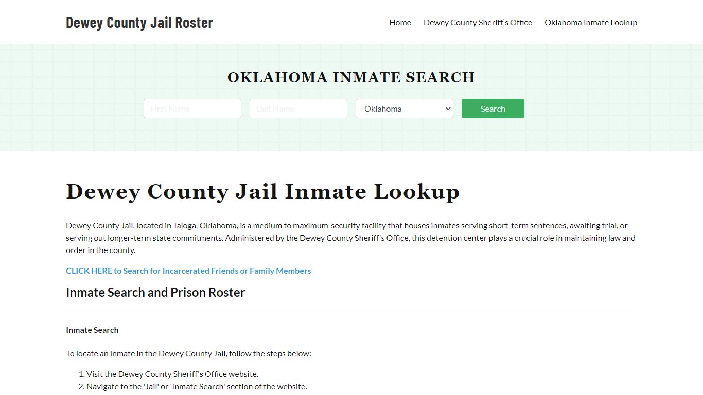 Dewey County Jail Roster Lookup, OK, Inmate Search