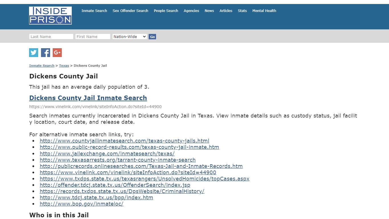 Dickens County Jail - Texas - Inmate Search - Inside Prison