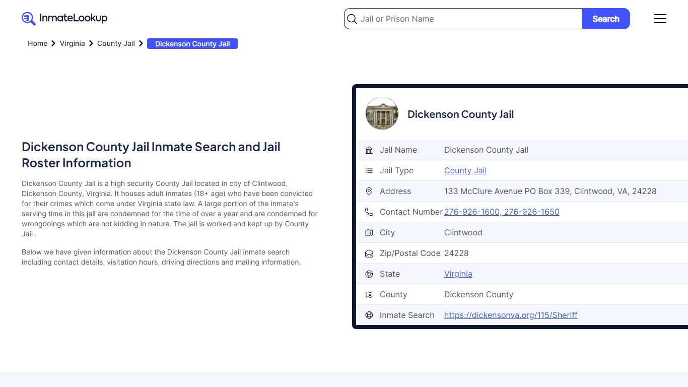 Dickenson County Jail Inmate Search - Clintwood Virginia - Inmate Lookup