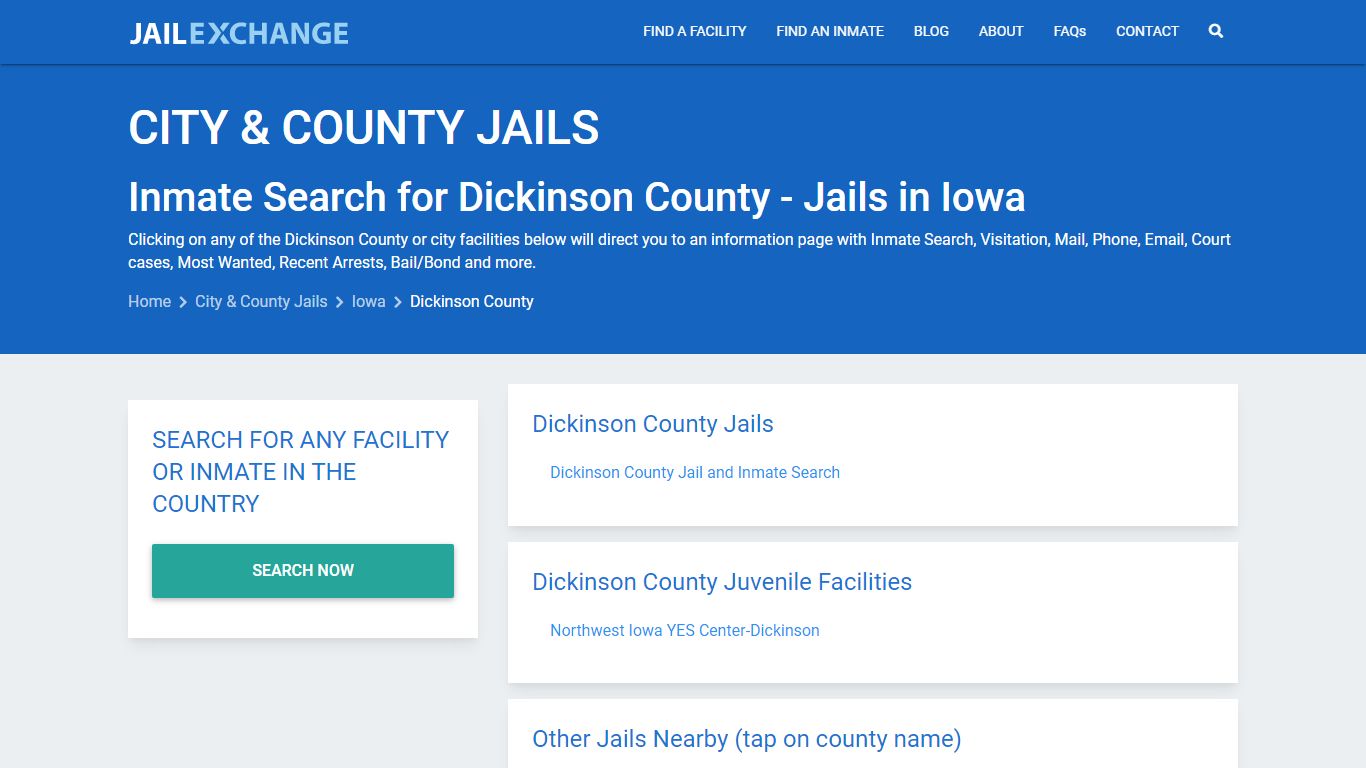 Inmate Search for Dickinson County | Jails in Iowa - Jail Exchange