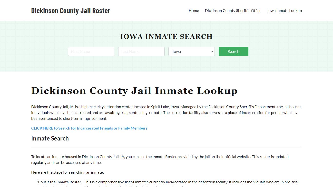 Dickinson County Jail Roster Lookup, IA, Inmate Search