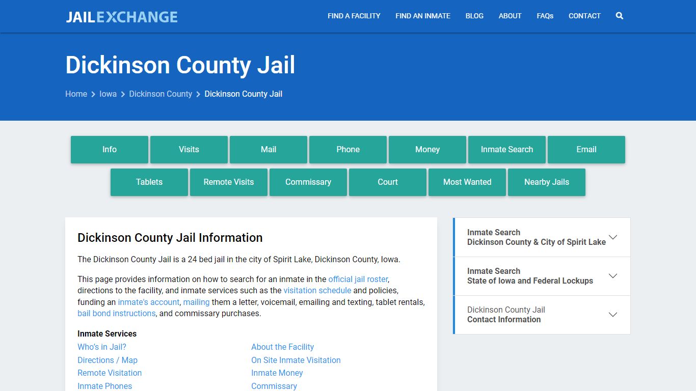 Dickinson County Jail, IA Inmate Search, Information