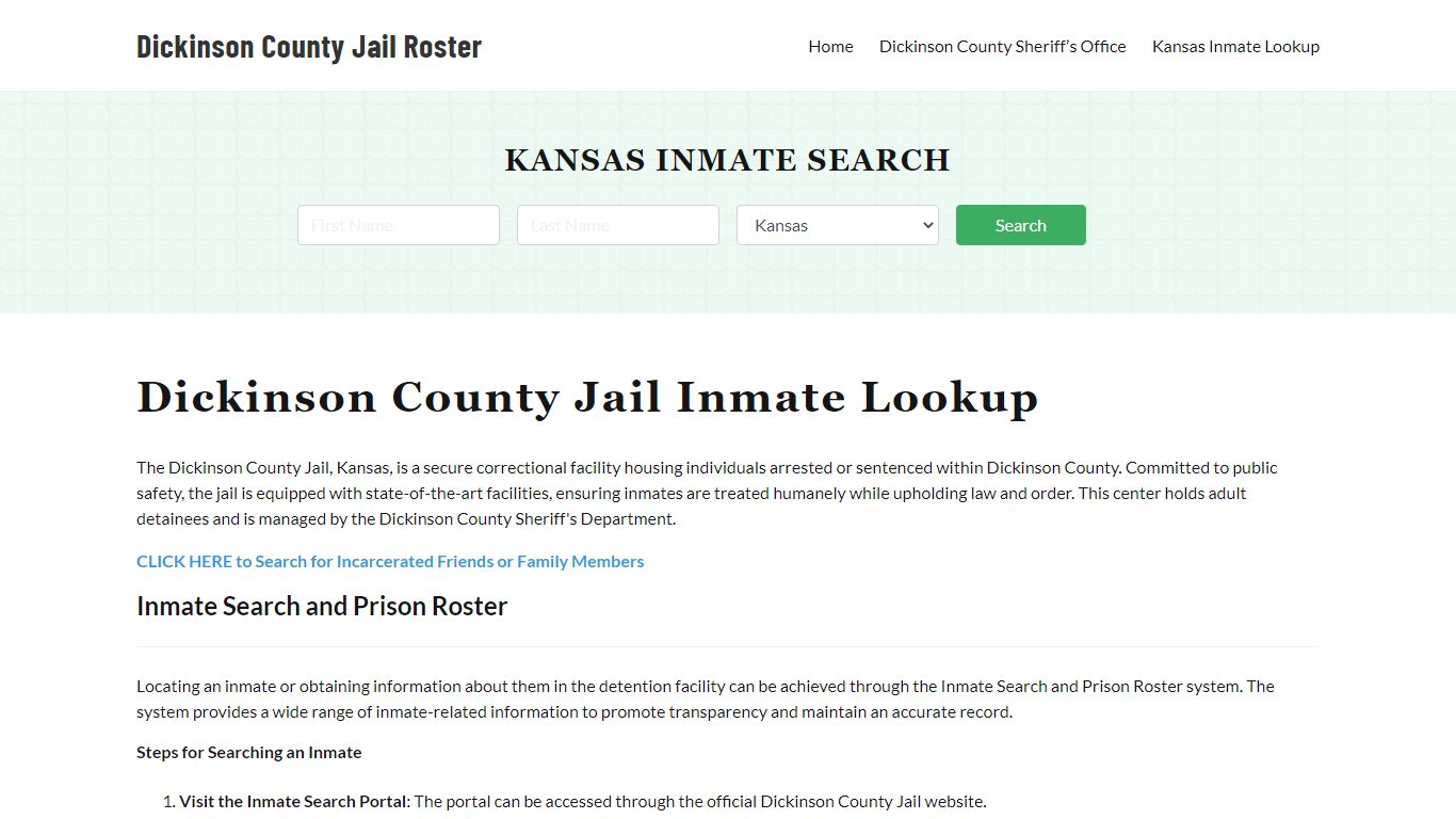 Dickinson County Jail Roster Lookup, KS, Inmate Search