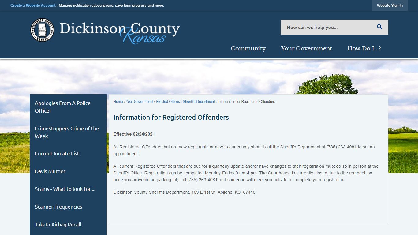 Information for Registered Offenders | Dickinson County, KS - Official ...