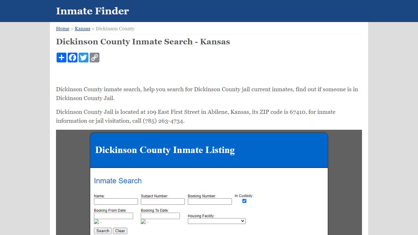 Dickinson County Inmate Search - Kansas