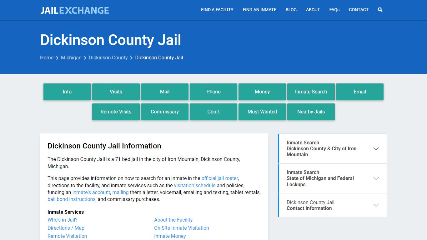 Dickinson County Jail, MI Inmate Search, Information