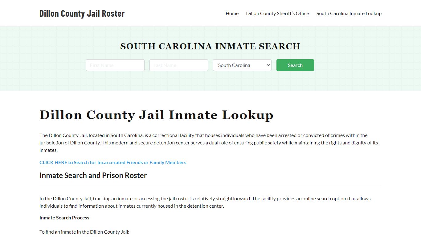 Dillon County Jail Roster Lookup, SC, Inmate Search
