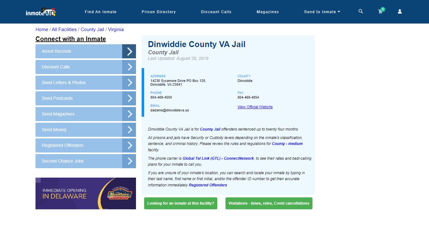 Dinwiddie County VA Jail - Inmate Locator - Dinwiddle, VA