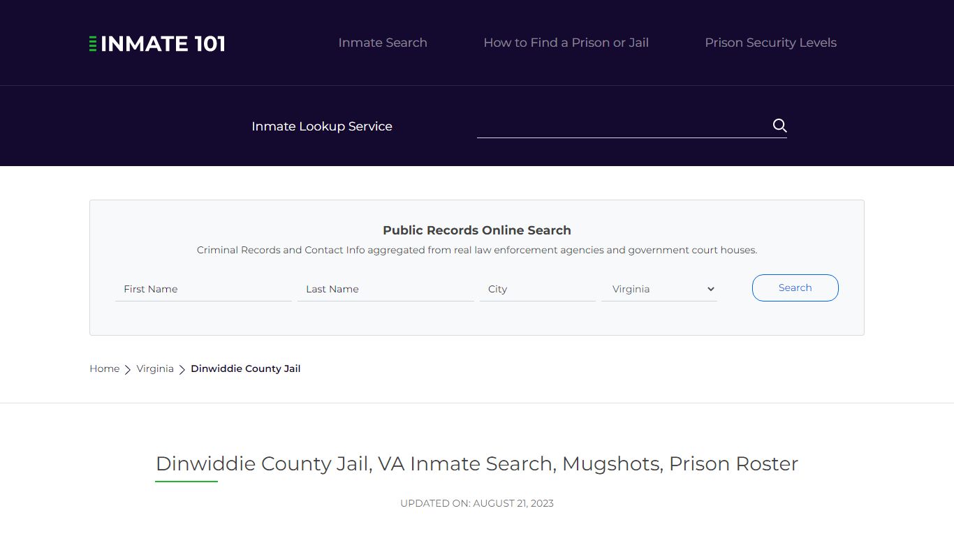 Dinwiddie County Jail, VA Inmate Search, Mugshots, Prison Roster