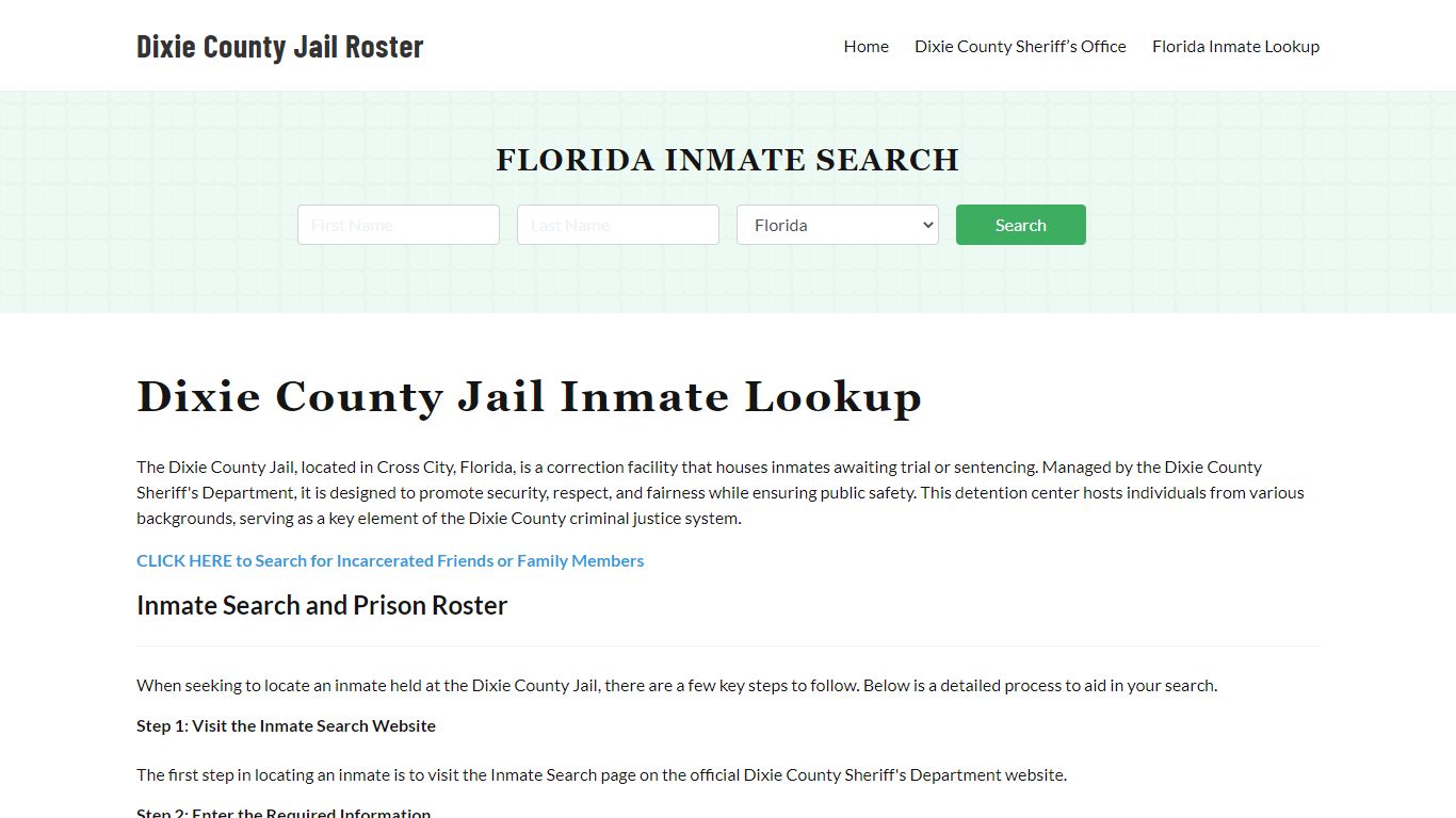 Dixie County Jail Roster Lookup, FL, Inmate Search