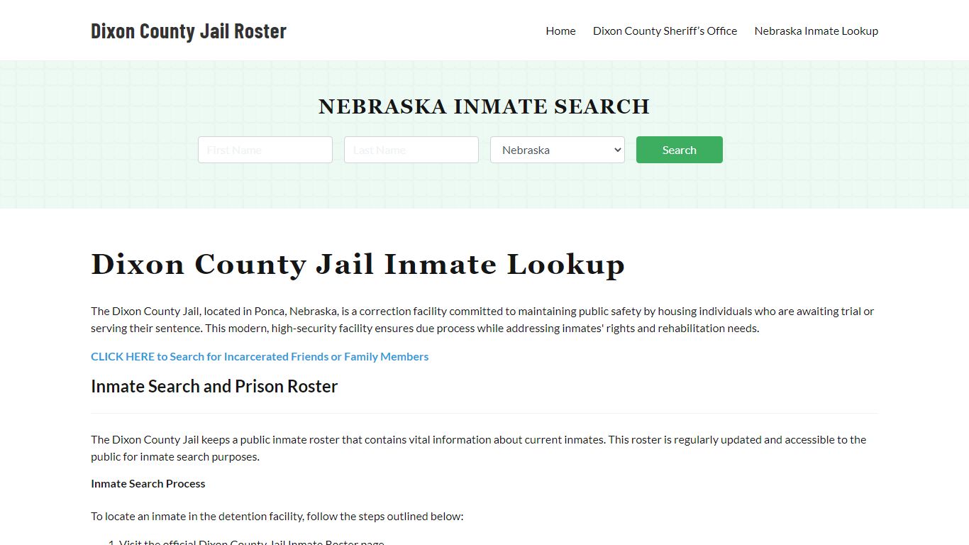 Dixon County Jail Roster Lookup, NE, Inmate Search
