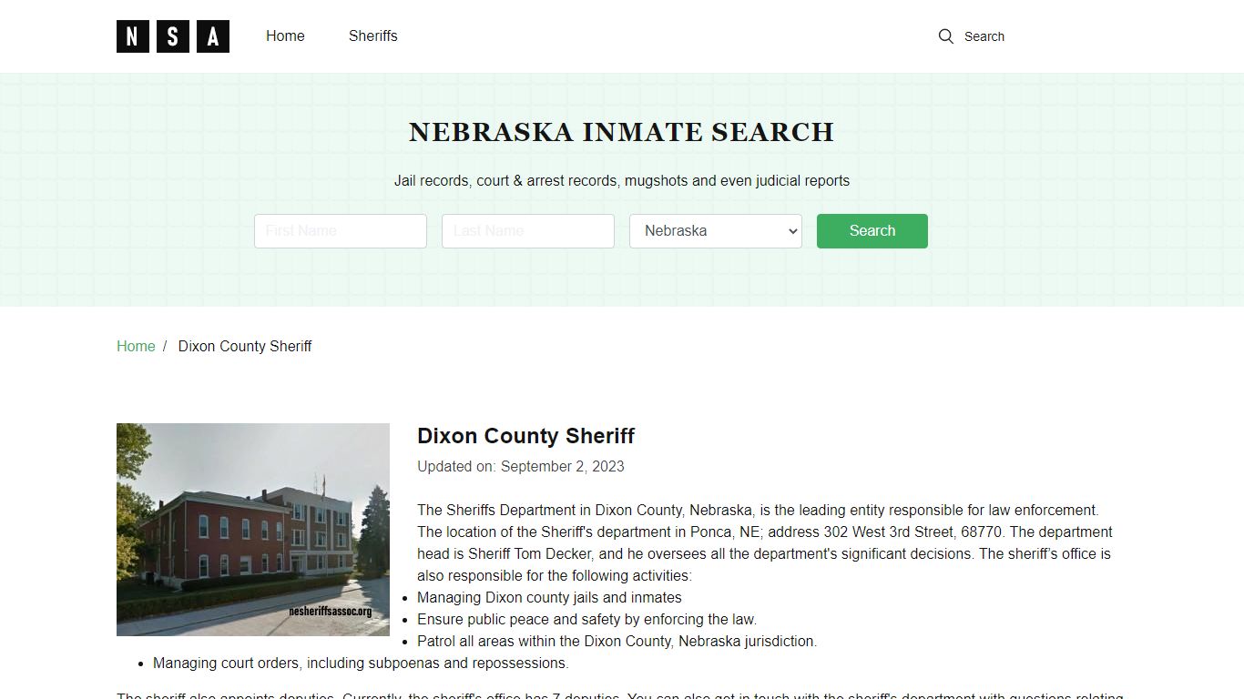 Dixon County Sheriff, Nebraska and County Jail Information