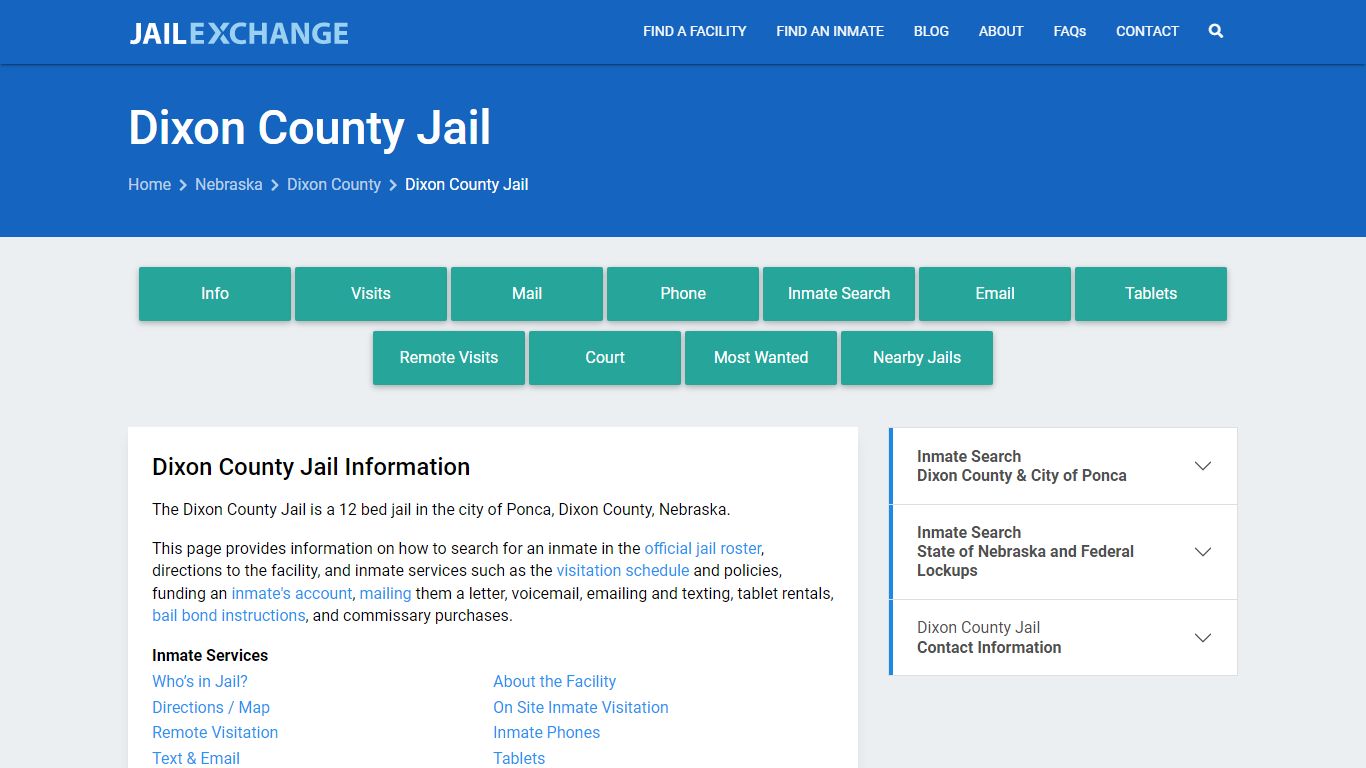 Dixon County Jail, NE Inmate Search, Information