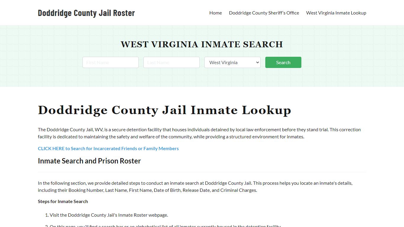 Doddridge County Jail Roster Lookup, WV, Inmate Search
