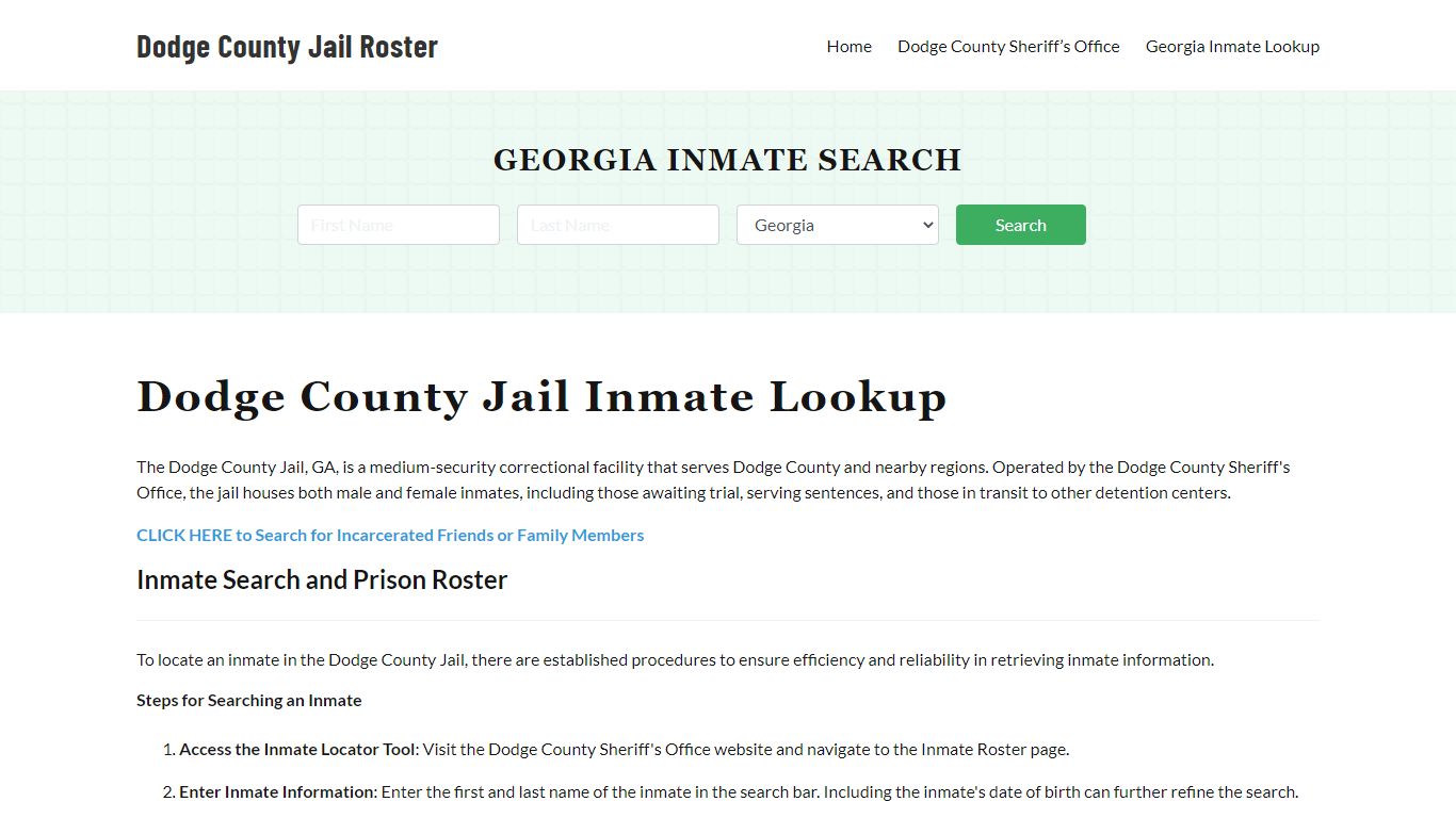 Dodge County Jail Roster Lookup, GA, Inmate Search