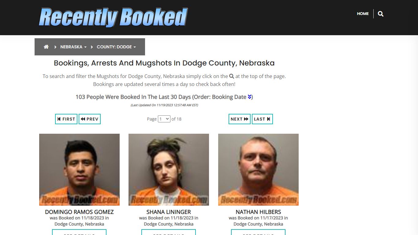 Recent bookings, Arrests, Mugshots in Dodge County, Nebraska