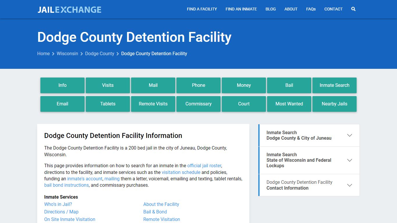 Dodge County Detention Facility, WI Inmate Search, Information