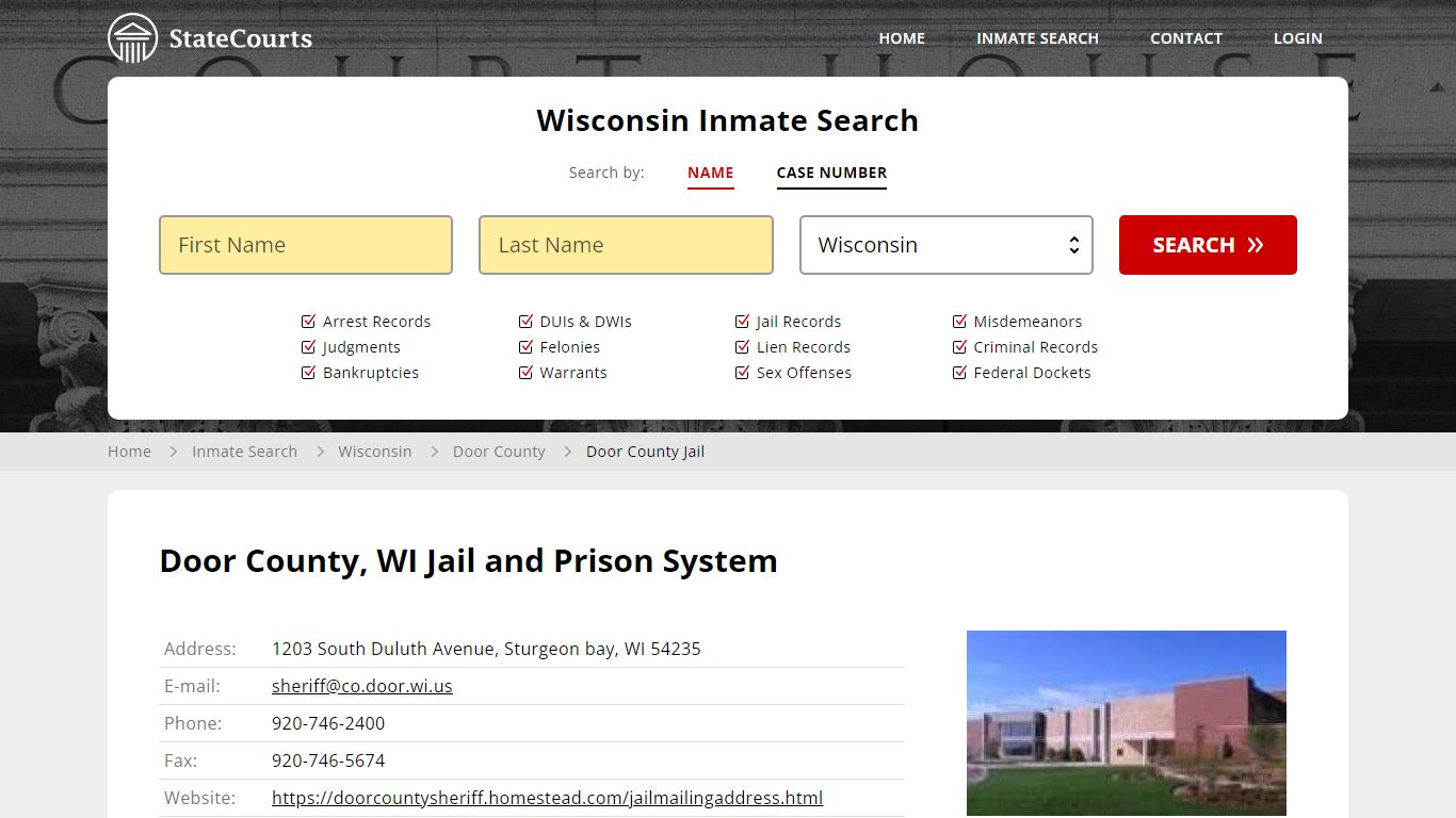 Door County Jail Inmate Records Search, Wisconsin - StateCourts