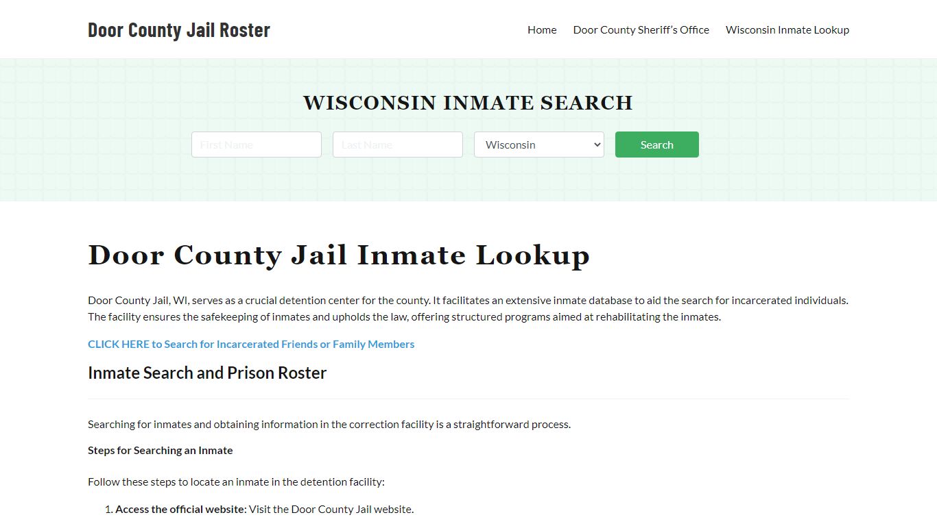 Door County Jail Roster Lookup, WI, Inmate Search