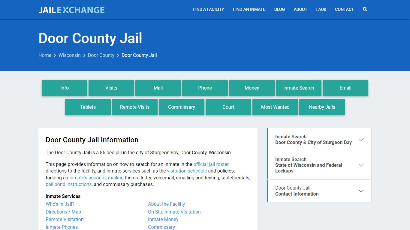 Door County Jail, WI Inmate Search, Information