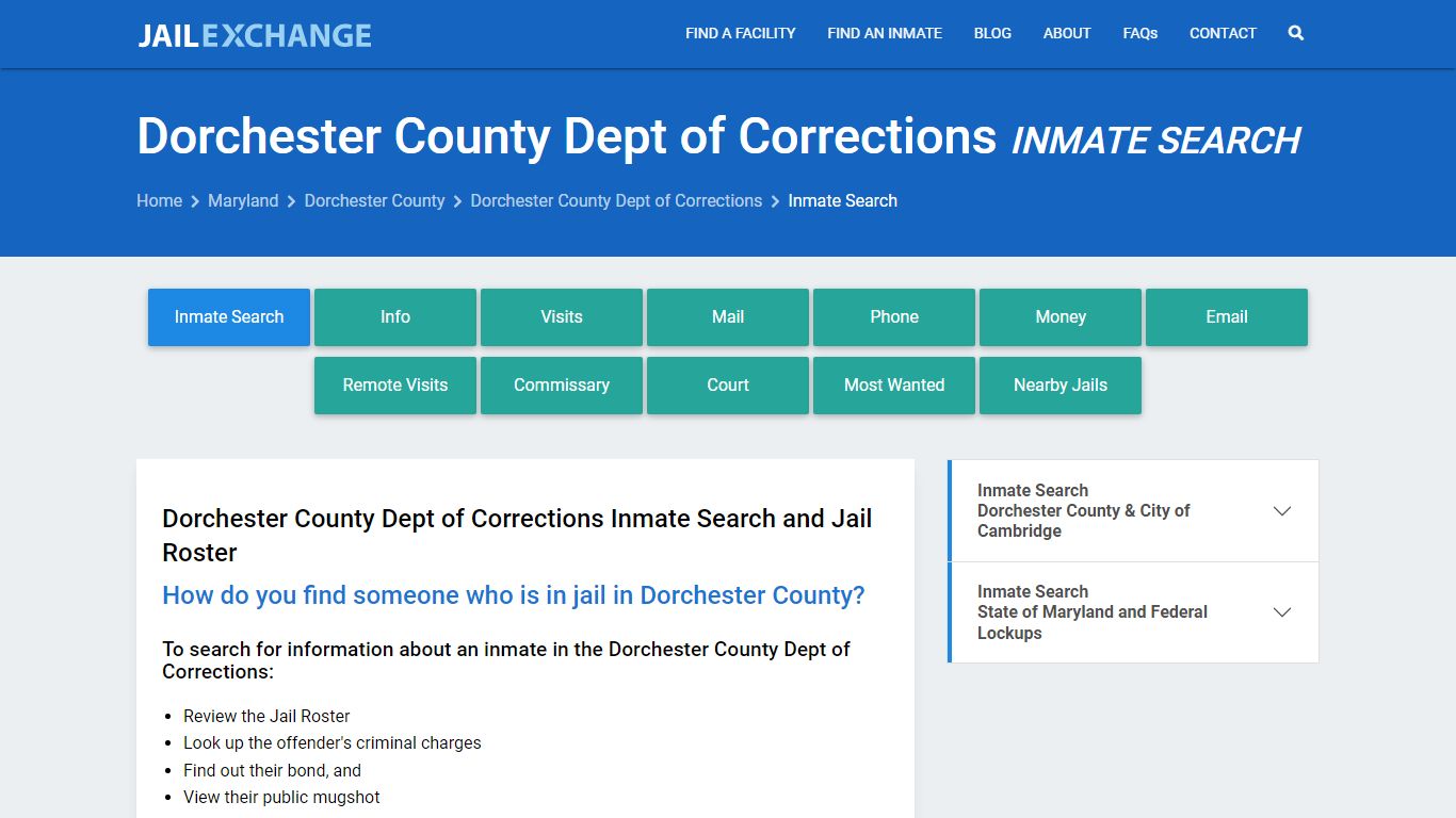Dorchester County Dept of Corrections Inmate Search - Jail Exchange
