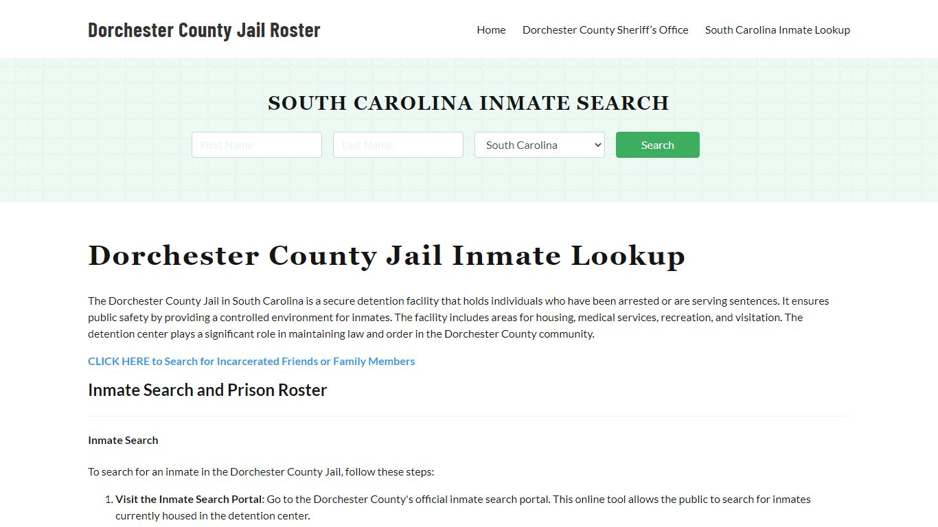 Dorchester County Jail Roster Lookup, SC, Inmate Search