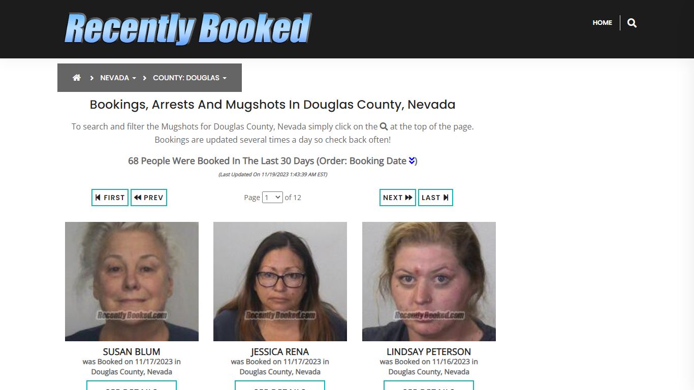 Recent bookings, Arrests, Mugshots in Douglas County, Nevada